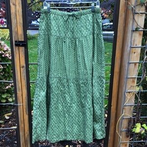 J.Jill green cotton print maxi skirt with tie at waist size S